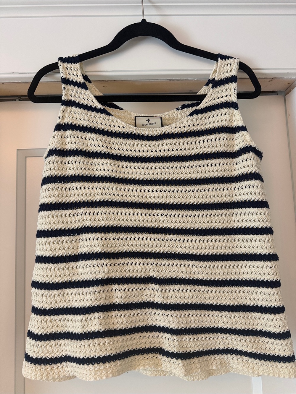 Tuckernuck Navy and Cream Striped Crochet Tank